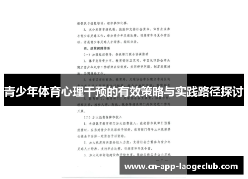 青少年体育心理干预的有效策略与实践路径探讨